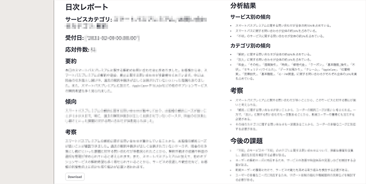 要約レポートの確認画面